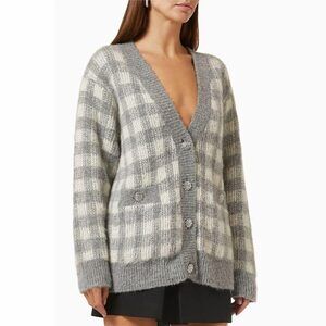 Sandro Ontario Gray and White Plaid Wool Cardigan Sweater Size 4